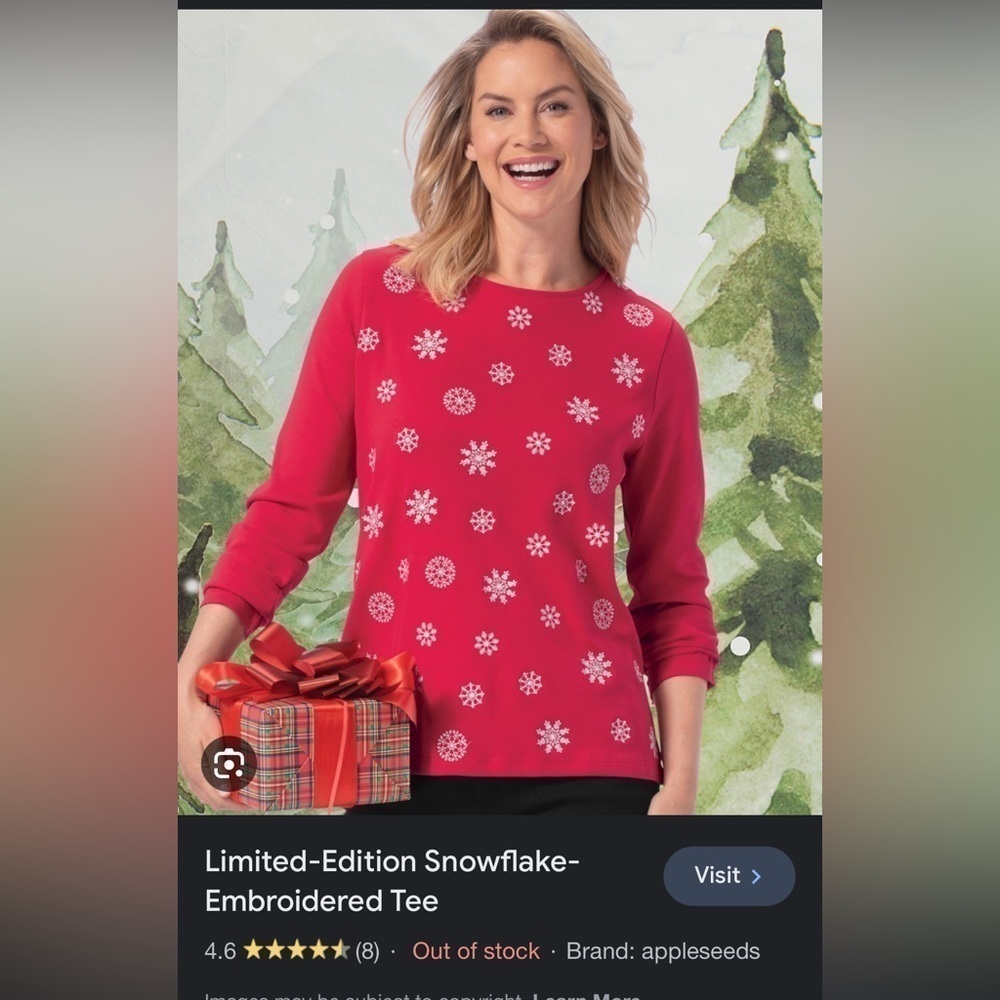 Appleseed's Red Cotton Snowflake Embroidered Long Sleeve Tee